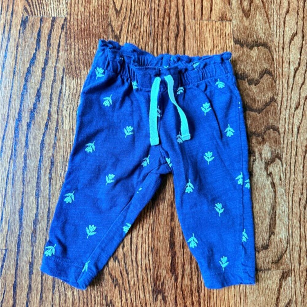 Carter's Blue & White Floral Baby Girl Joggers - Size 3 months